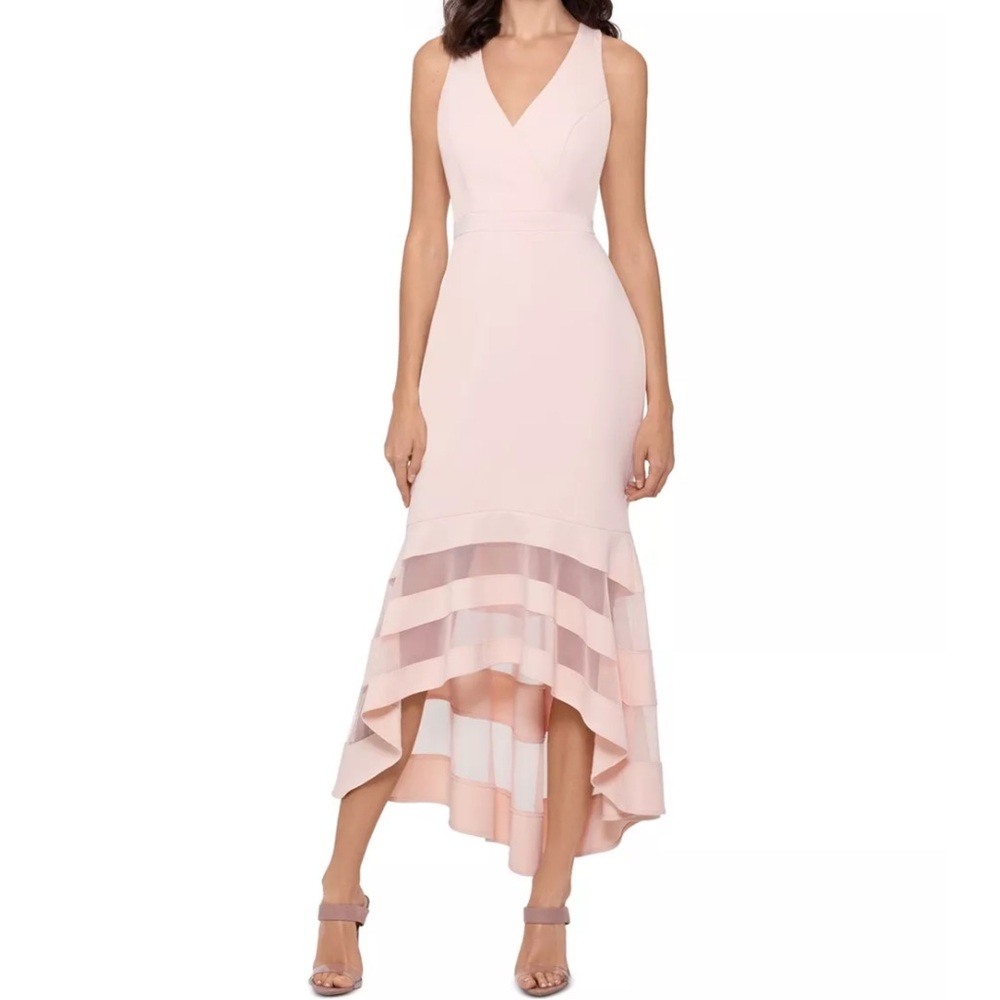 XSCAPE Womens Illusion Stripe Gown Dress, Pink, 6P